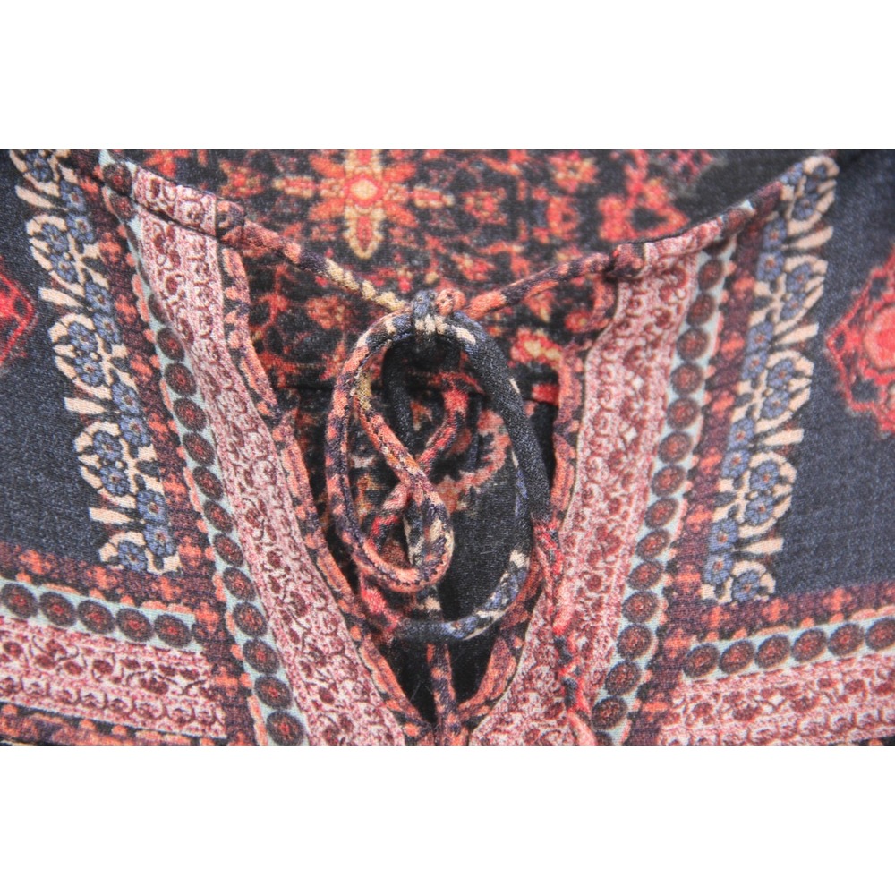 Lucky Brand Tunic Top Women XL Orange Blue Geometric Long Sleeve Boho Indie - Picture 8 of 12